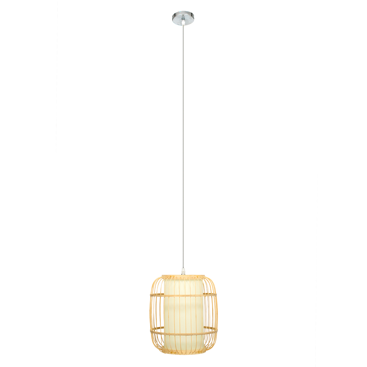 GloboStar® DE PARIS 01633 Vintage Κρεμαστό Φωτιστικό Οροφής Μονόφωτο Μπεζ Ξύλινο Bamboo Φ26 x Y32cm - Image 3