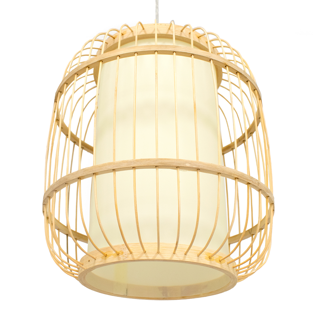 GloboStar® DE PARIS 01633 Vintage Κρεμαστό Φωτιστικό Οροφής Μονόφωτο Μπεζ Ξύλινο Bamboo Φ26 x Y32cm - Image 5
