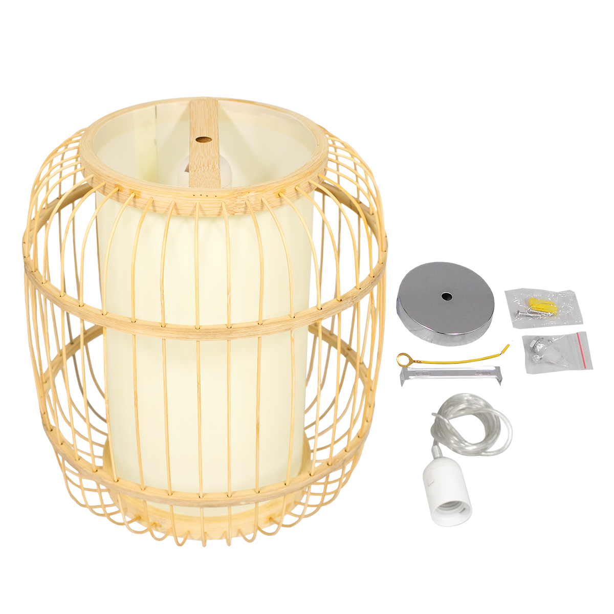GloboStar® DE PARIS 01633 Vintage Κρεμαστό Φωτιστικό Οροφής Μονόφωτο Μπεζ Ξύλινο Bamboo Φ26 x Y32cm - Image 7