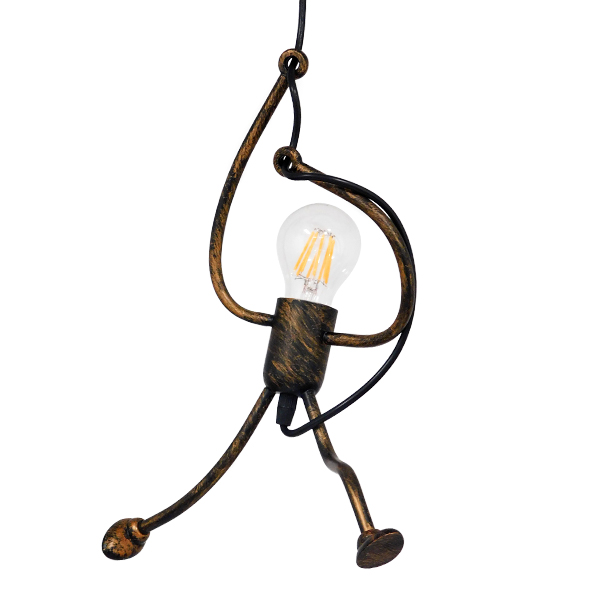 GloboStar® LITTLE MAN 01653 Μοντέρνο Κρεμαστό Φωτιστικό Οροφής Μονόφωτο Καφέ Σκουριά Μεταλλικό Φ20 x Υ40cm