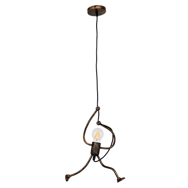 GloboStar® LITTLE MAN 01653 Μοντέρνο Κρεμαστό Φωτιστικό Οροφής Μονόφωτο Καφέ Σκουριά Μεταλλικό Φ20 x Υ40cm - Image 2