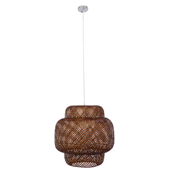 GloboStar® MALDIVES 01658 Vintage Κρεμαστό Φωτιστικό Οροφής Μονόφωτο Καφέ Σκούρο Ξύλινο Bamboo Φ56 x Υ54cm - Image 3