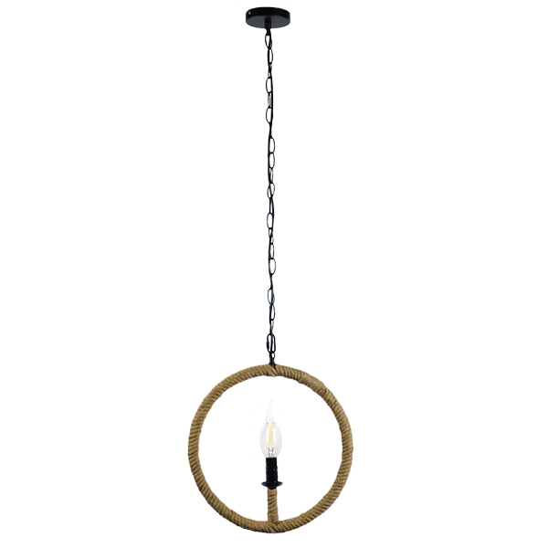 GloboStar® HUNTER 10001111 Vintage Industrial Κρεμαστό Φωτιστικό Οροφής Μονόφωτο Μαύρο Μεταλλικό με Μπεζ Σχοινί Φ33 x Y33cm - Image 4