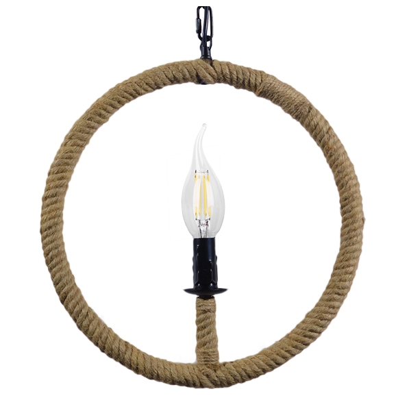 GloboStar® HUNTER 10001111 Vintage Industrial Κρεμαστό Φωτιστικό Οροφής Μονόφωτο Μαύρο Μεταλλικό με Μπεζ Σχοινί Φ33 x Y33cm - Image 5