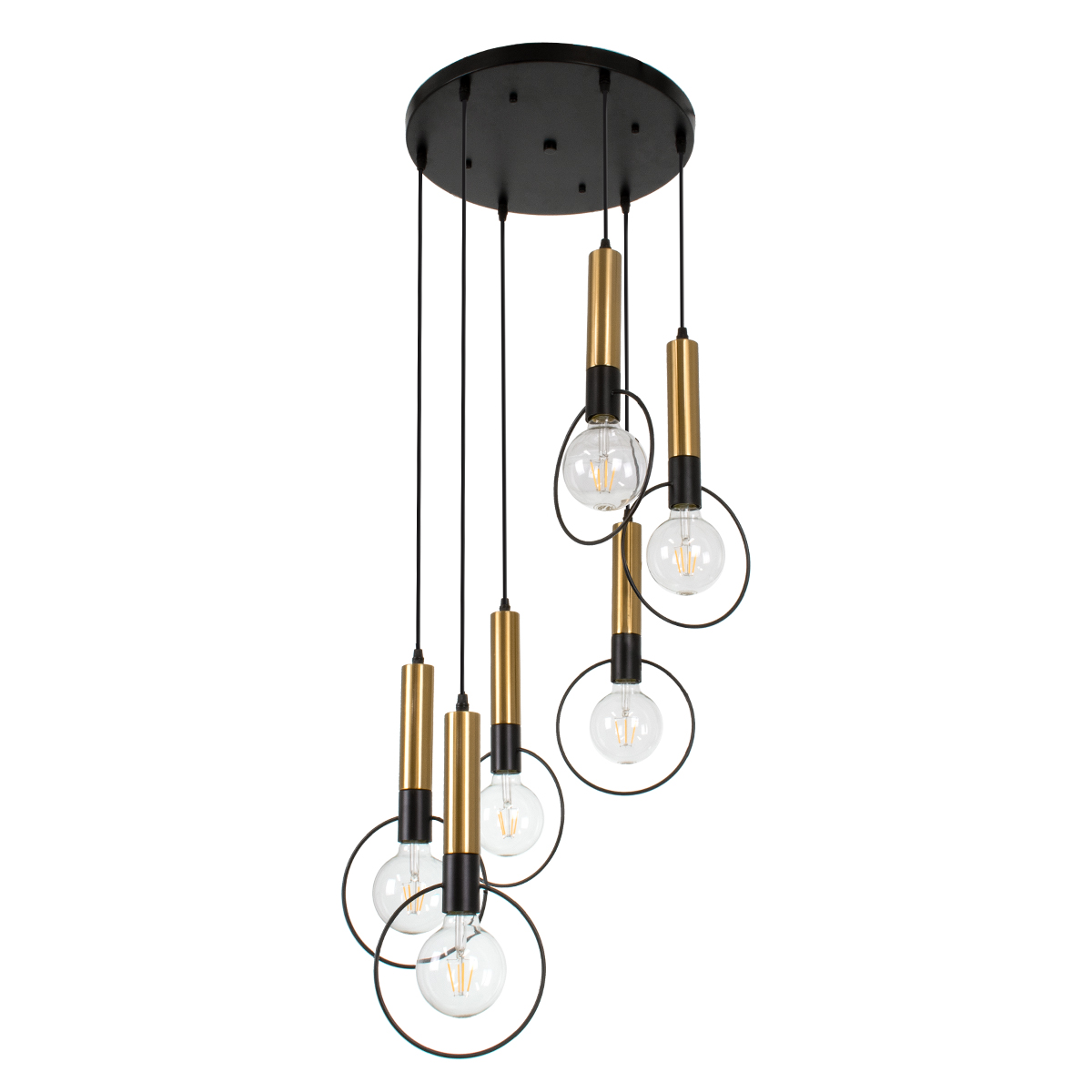 GloboStar® OLVERO 00774 Μοντέρνο Κρεμαστό Φωτιστικό Οροφής Πολύφωτο Μαύρο Χρυσό Μεταλλικό Πλέγμα Φ55 x Y130cm - Image 2