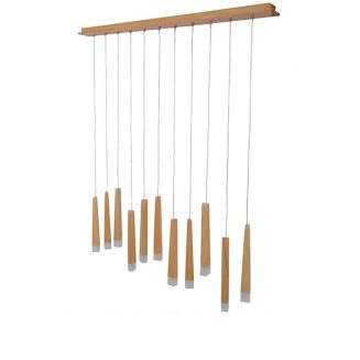 GloboStar® CALISTA 10001254 Μοντέρνο Κρεμαστό Φωτιστικό Οροφής Πολύφωτο με Ενσωματωμένο Φωτισμό LED 3000k Μπεζ Ξύλινο Μ120 x Π8 x Υ33cm