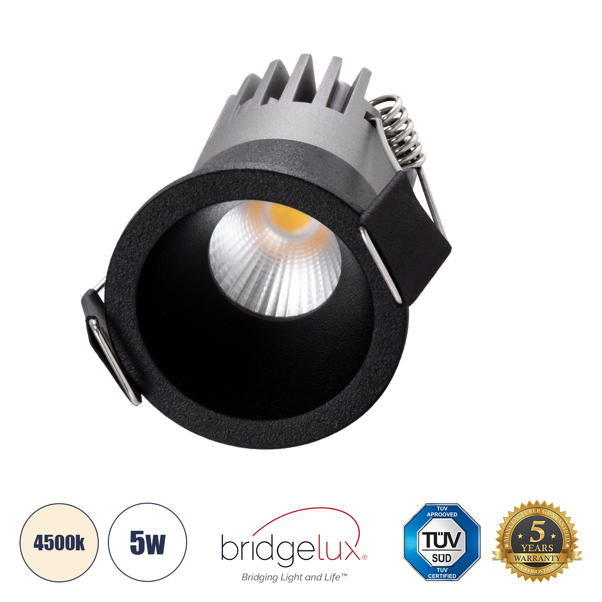 GloboStar® MICRO-S 60238 Χωνευτό LED Spot Downlight TrimLess Φ4cm 5W 650lm 38° AC 220-240V IP20 Φ4 x Υ5.9cm - Στρόγγυλο - Μαύρο - Φυσικό Λευκό 4500K - Bridgelux COB - 5 Years Warranty - Image 2