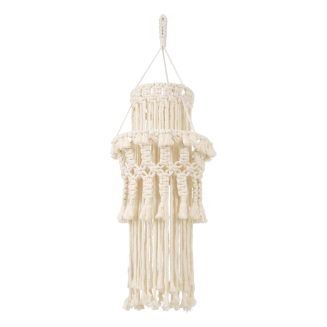 GloboStar® 36200 ETHIOPIA Καπέλο Φωτιστικού Boho - Μακραμέ Πλεκτό Χειροποίητο Μπεζ Υφασμάτινο με Σχοινί Φ30 x Υ90cm