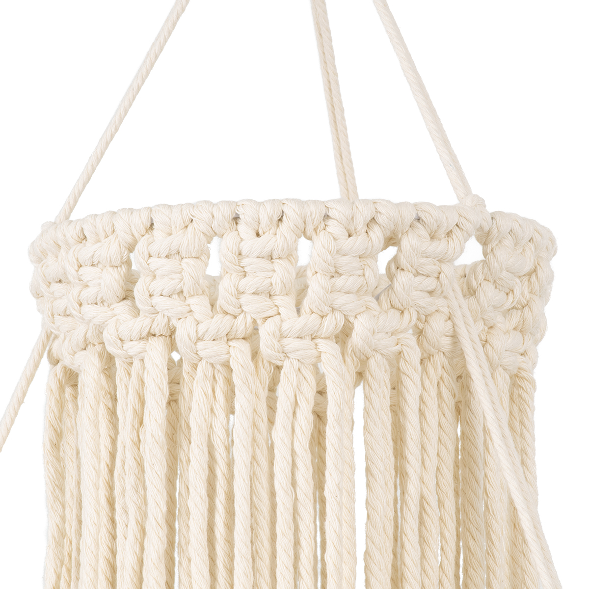 GloboStar® 36200 ETHIOPIA Καπέλο Φωτιστικού Boho - Μακραμέ Πλεκτό Χειροποίητο Μπεζ Υφασμάτινο με Σχοινί Φ30 x Υ90cm - Image 5