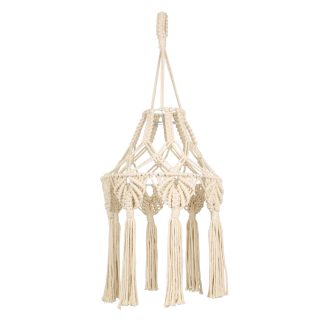GloboStar® 36201 MOROCCO Καπέλο Φωτιστικού Boho - Μακραμέ Πλεκτό Χειροποίητο Μπεζ Υφασμάτινο με Σχοινί Φ30 x Υ70cm