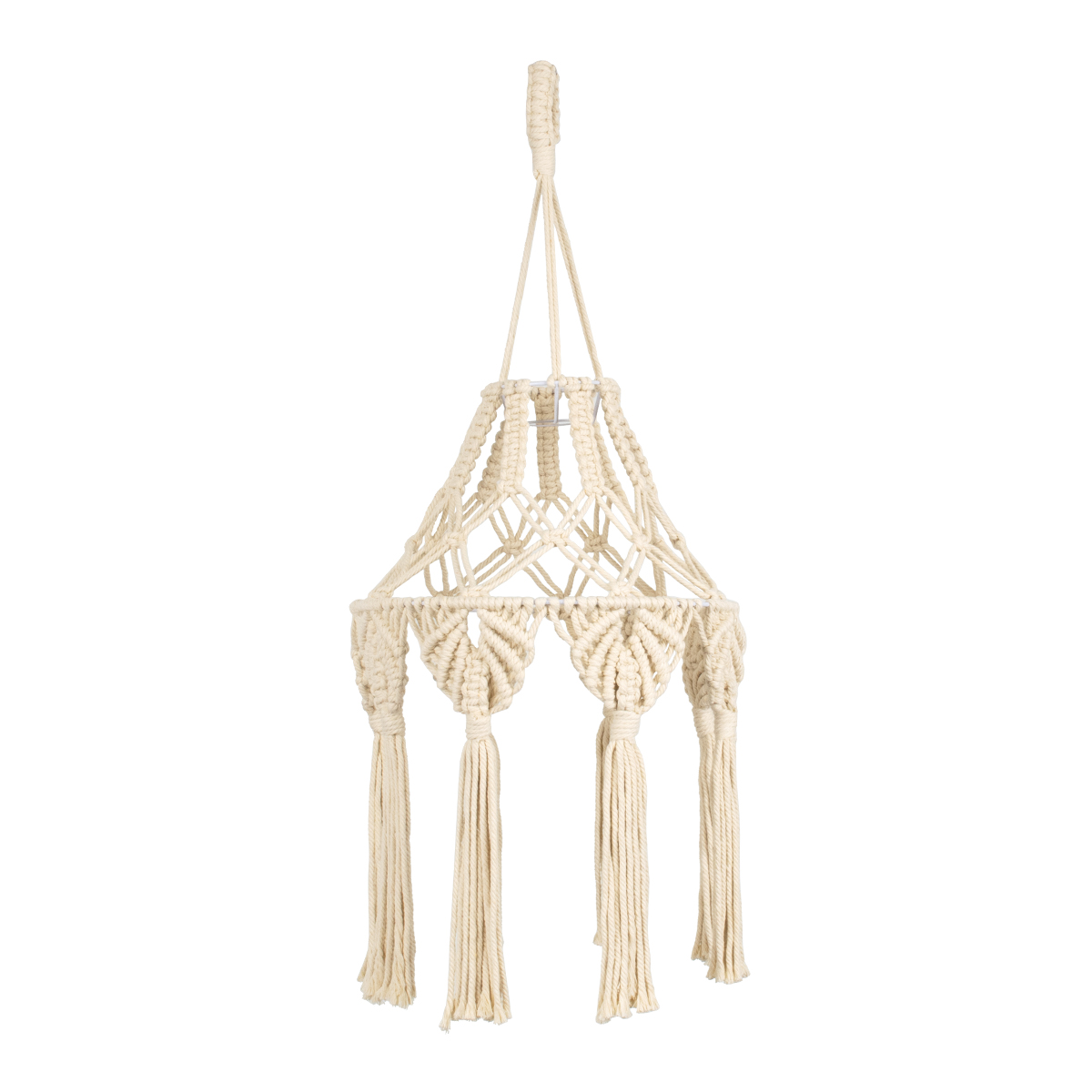 GloboStar® 36201 MOROCCO Καπέλο Φωτιστικού Boho - Μακραμέ Πλεκτό Χειροποίητο Μπεζ Υφασμάτινο με Σχοινί Φ30 x Υ70cm - Image 3