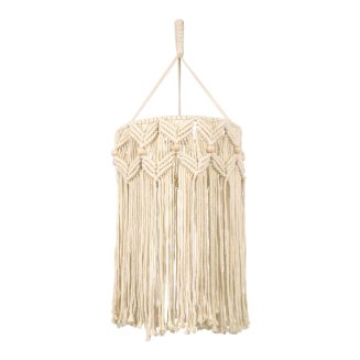 GloboStar® 36206 CONGO Καπέλο Φωτιστικού Boho - Μακραμέ Πλεκτό Χειροποίητο Μπεζ Υφασμάτινο με Σχοινί Φ30 x Υ80cm