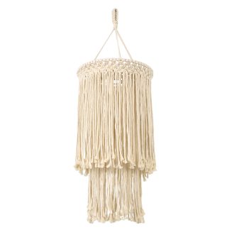 GloboStar® 36208 ZAMBIA Καπέλο Φωτιστικού Boho - Μακραμέ Πλεκτό Χειροποίητο Μπεζ Υφασμάτινο με Σχοινί Φ30 x Υ85cm