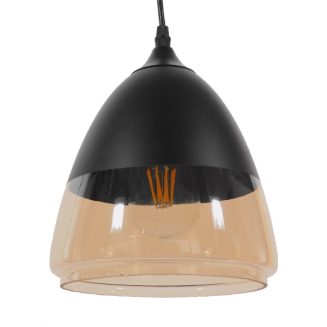 GloboStar® CONNOR 10001231 Vintage Κρεμαστό Φωτιστικό Οροφής Μονόφωτο Μαύρο Μεταλλικό με Γυαλί Καμπάνα Φ20 x Y21cm