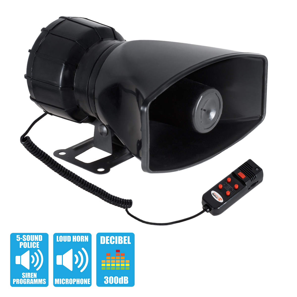 GloboStar® 85698 Τηλεβόας - Ντουντούκα - Σειρήνα - Κόρνα Αυτοκινήτου με 5 Προγράμματα Ήχητικών Εφέ Αστυνομίας - Πυροσβεστικής - Security με Μικρόφωνο - 100W 300db DC 12V Αδιάβροχο IP65 - Image 2