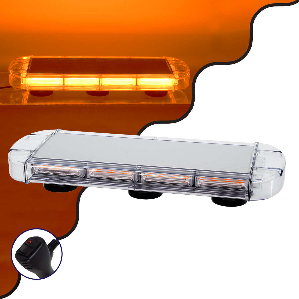 GloboStar® 85183 PRO Series Φάρος Σήμανσης Οχήματος Οδικής Βοήθείας για Αυτοκίνητα & Φορτηγά 6 Προγραμμάτων Φωτισμού STROBE LED COB 100W DC 10-30V Αδιάβροχος IP66 Πορτοκαλί - Image 2