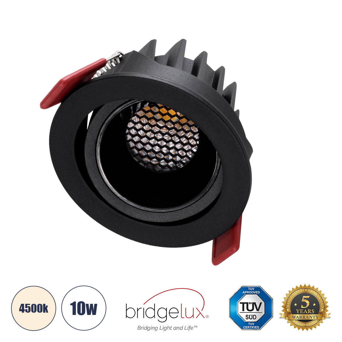 GloboStar® LEO-R 60286 Χωνευτό LED Spot Downlight TrimLess Φ8.5cm 10W 1300lm 38° AC 220-240V IP20 Φ8.5 x Υ6.6cm - Στρόγγυλο - Κινούμενο - Μαύρο & Anti-Glare HoneyComb - Φυσικό Λευκό 4500K - Bridgelux COB - 5 Years Warranty - Image 2