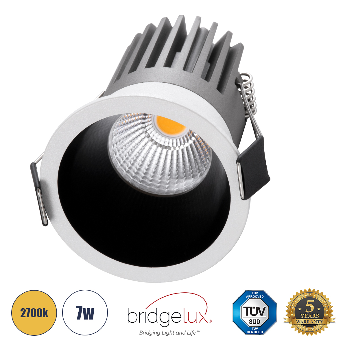 GloboStar® MICRO-B 60241 Χωνευτό LED Spot Downlight TrimLess Φ6cm 7W 875lm 38° AC 220-240V IP20 Φ6 x Υ7.8cm - Στρόγγυλο - Λευκό με Μαύρο Κάτοπτρο - Θερμό Λευκό 2700K - Bridgelux COB - 5 Years Warranty - Image 2