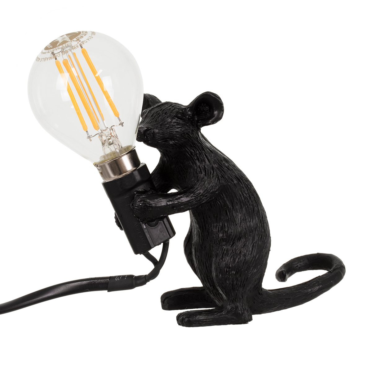 GloboStar® MOUSE 00678 Vintage Επιτραπέζιο Φωτιστικό Πορτατίφ Λαμπατέρ Μονόφωτο με Ντουί 1 x E12 AC 230V Μαύρο Πλαστικό Μ12 x Π4 x Υ10cm - Image 2