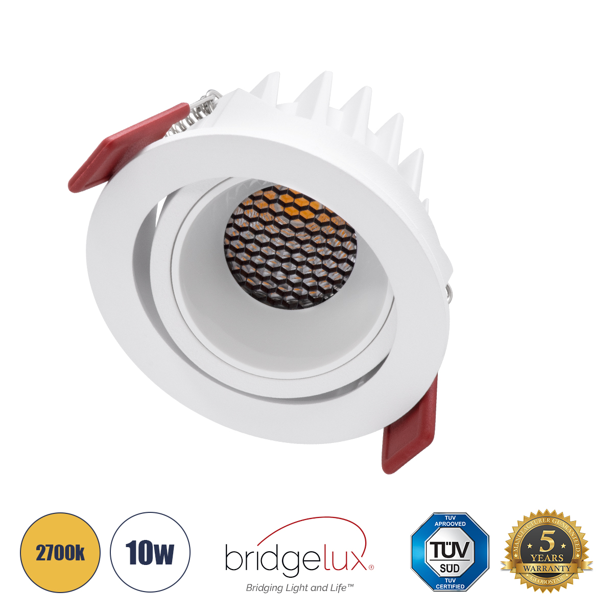 GloboStar® LEO-R 60285 Χωνευτό LED Spot Downlight TrimLess Φ8.5cm 10W 1250lm 38° AC 220-240V IP20 Φ8.5 x Υ6.6cm - Στρόγγυλο - Κινούμενο - Λευκό & Anti-Glare HoneyComb - Θερμό Λευκό 2700K - Bridgelux COB - 5 Years Warranty