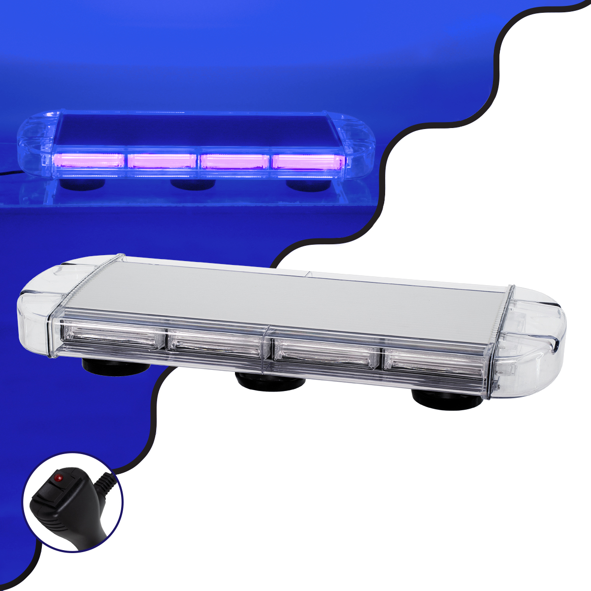 GloboStar® 85182 PRO Series Φάρος Σήμανσης Οχήματος Αστυνομίας για Αυτοκίνητα & Φορτηγά 6 Προγραμμάτων Φωτισμού STROBE LED COB 100W DC 10-30V Αδιάβροχος IP66 Μπλε - Image 2