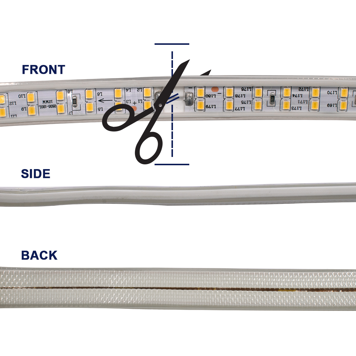 GloboStar® 70513 Wide Ταινία Διπλής Σειράς Epistar LED SMD 2835 1m 24W/m 180LED/m 3144lm/m 120° DC 230V Αδιάβροχη IP68 Ultra Θερμό Λευκό 2200K Dimmable - Image 5