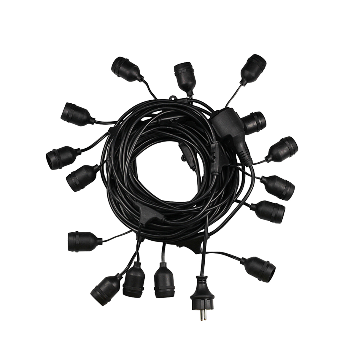 GloboStar® 78983 Καλωδιογιρλάντα PVC 10 Μέτρων με 15 Ντουί E27 με Πρίζα Schuko Επεκτεινόμενη Αδιάβροχη IP65 - Image 3