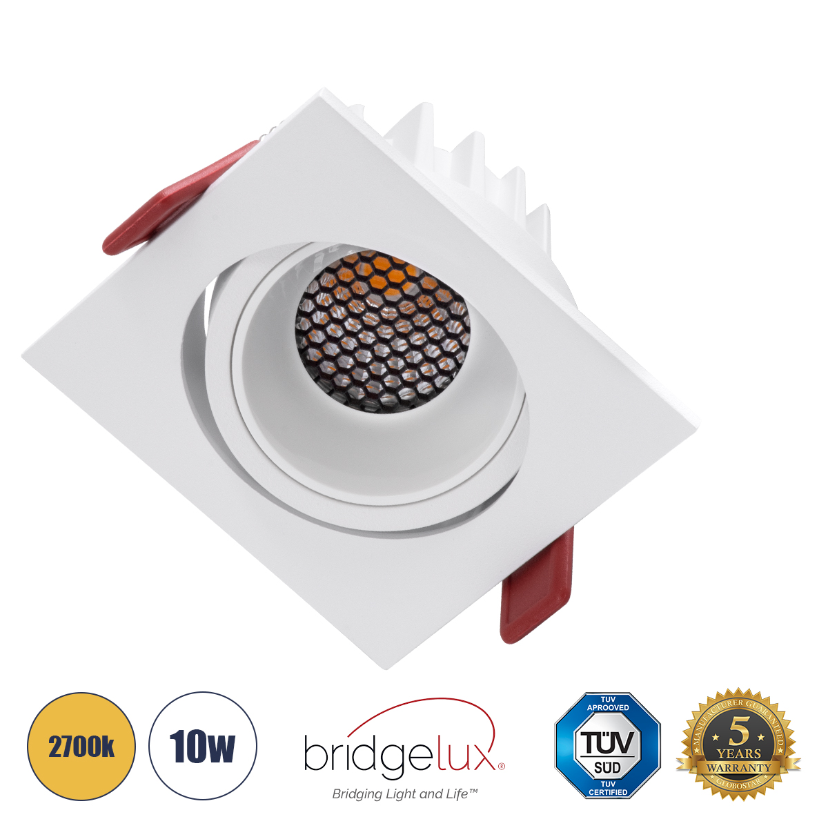 GloboStar® LEO-SQ 60291 Χωνευτό LED Spot Downlight TrimLess Μ8.5xΠ8.5cm 10W 1250lm 38° AC 220-240V IP20 Μ8.5 x Π8.5 x Υ6.6cm - Τετράγωνο - Κινούμενο - Λευκό & Anti-Glare HoneyComb - Θερμό Λευκό 2700K - Bridgelux COB - 5 Years Warranty - Image 2