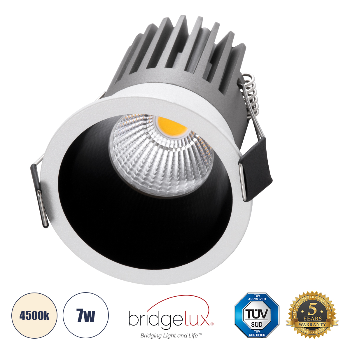 GloboStar® MICRO-B 60240 Χωνευτό LED Spot Downlight TrimLess Φ6cm 7W 910lm 38° AC 220-240V IP20 Φ6 x Υ7.8cm - Στρόγγυλο - Λευκό με Μαύρο Κάτοπτρο - Φυσικό Λευκό 4500K - Bridgelux COB - 5 Years Warranty - Image 2