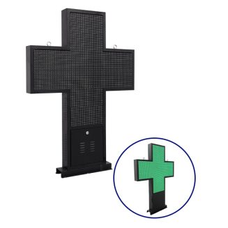 Αδιάβροχη Κυλιόμενη Επιγραφή Σταυρός Φαρμακείου CROSS DISPLAY SMD LED 230V USB & WiFi Πράσινη Διπλής Όψης 100x100cm GloboStar 90141