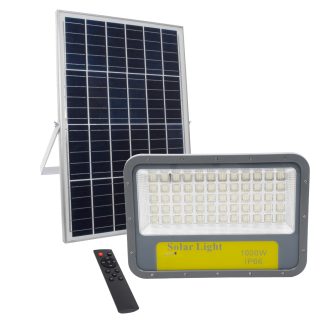 GloboStar® 90208 Αυτόνομος Ηλιακός Προβολέας LED SUPREME Series SMD 1000W 80000lm με Ενσωματωμένη Μπαταρία 80000mAh - Φωτοβολταϊκό Πάνελ με Αισθητήρα Ημέρας-Νύχτας και Ασύρματο Χειριστήριο RF 2.4Ghz Αδιάβροχος IP66 Ψυχρό Λευκό 6000K