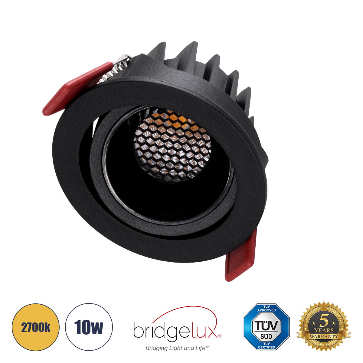 GloboStar® LEO-R 60287 Χωνευτό LED Spot Downlight TrimLess Φ8.5cm 10W 1250lm 38° AC 220-240V IP20 Φ8.5 x Υ6.6cm - Στρόγγυλο - Κινούμενο - Μαύρο & Anti-Glare HoneyComb - Θερμό Λευκό 2700K - Bridgelux COB - 5 Years Warranty - Image 2