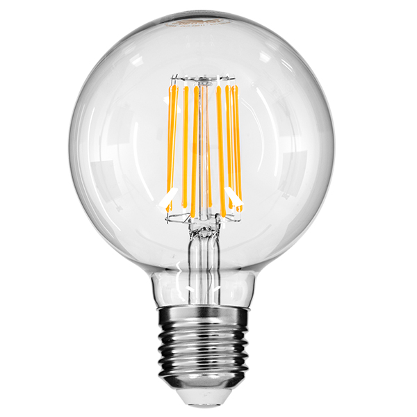 GloboStar® 99011 Λάμπα E27 G95 Γλόμπος LED LONG FILAMENT 12W 1320 lm 320° AC 85-265V Edison Retro με Διάφανο Γυαλί Θερμό Λευκό 2700 K Dimmable