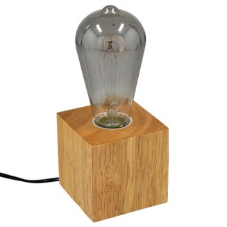GloboStar® Cube 99405 Μοντέρνο Ξύλινο Επιτραπέζιο Φωτιστικό Πορτατίφ Λαμπατέρ με Ντουί E27 Μονόφωτο Κύβος Μπεζ - Φυσικός Άχρωμος Δρυς με 1.8m καλώδιο και διακόπτη M8 x Π8 x Υ8cm