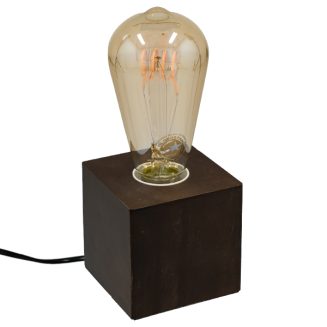 GloboStar® Cube 99406 Μοντέρνο Ξύλινο Επιτραπέζιο Φωτιστικό Πορτατίφ Λαμπατέρ με Ντουί E27 Μονόφωτο Κύβος Καφέ Σκούρο - Καρυδιά με 1.8m καλώδιο και διακόπτη M8 x Π8 x Υ8cm
