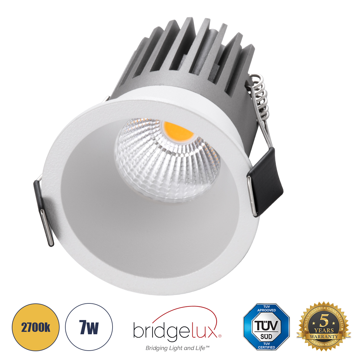 GloboStar® MICRO-B 60243 Χωνευτό LED Spot Downlight TrimLess Φ6cm 7W 875lm 38° AC 220-240V IP20 Φ6 x Υ7.8cm - Στρόγγυλο - Λευκό - Θερμό Λευκό 2700K - Bridgelux COB - 5 Years Warranty - Image 2