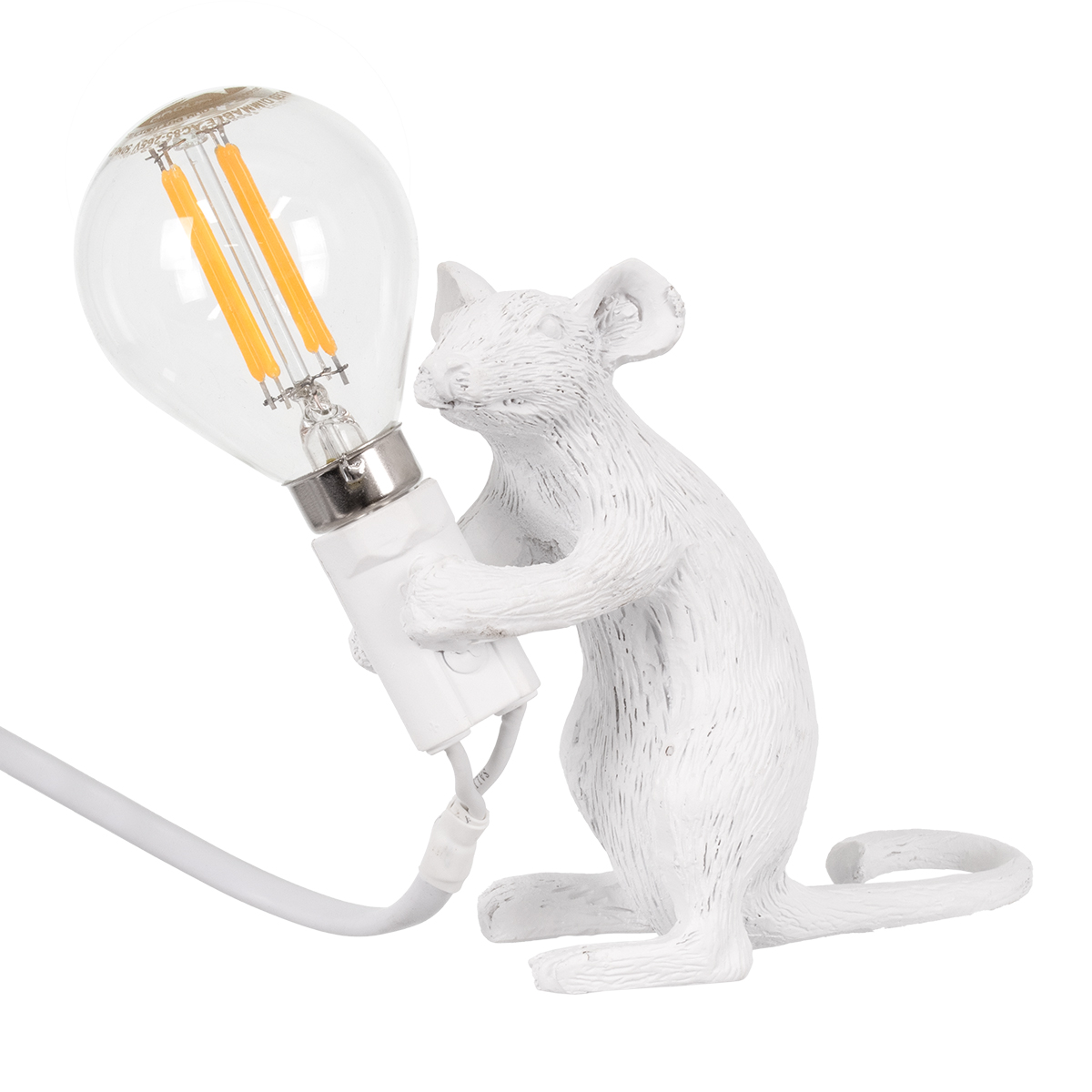 GloboStar® MOUSE 00679 Vintage Επιτραπέζιο Φωτιστικό Πορτατίφ Λαμπατέρ Μονόφωτο με Ντουί 1 x E12 AC 230V Λευκό Πλαστικό Μ12 x Π4 x Υ10cm - Image 2