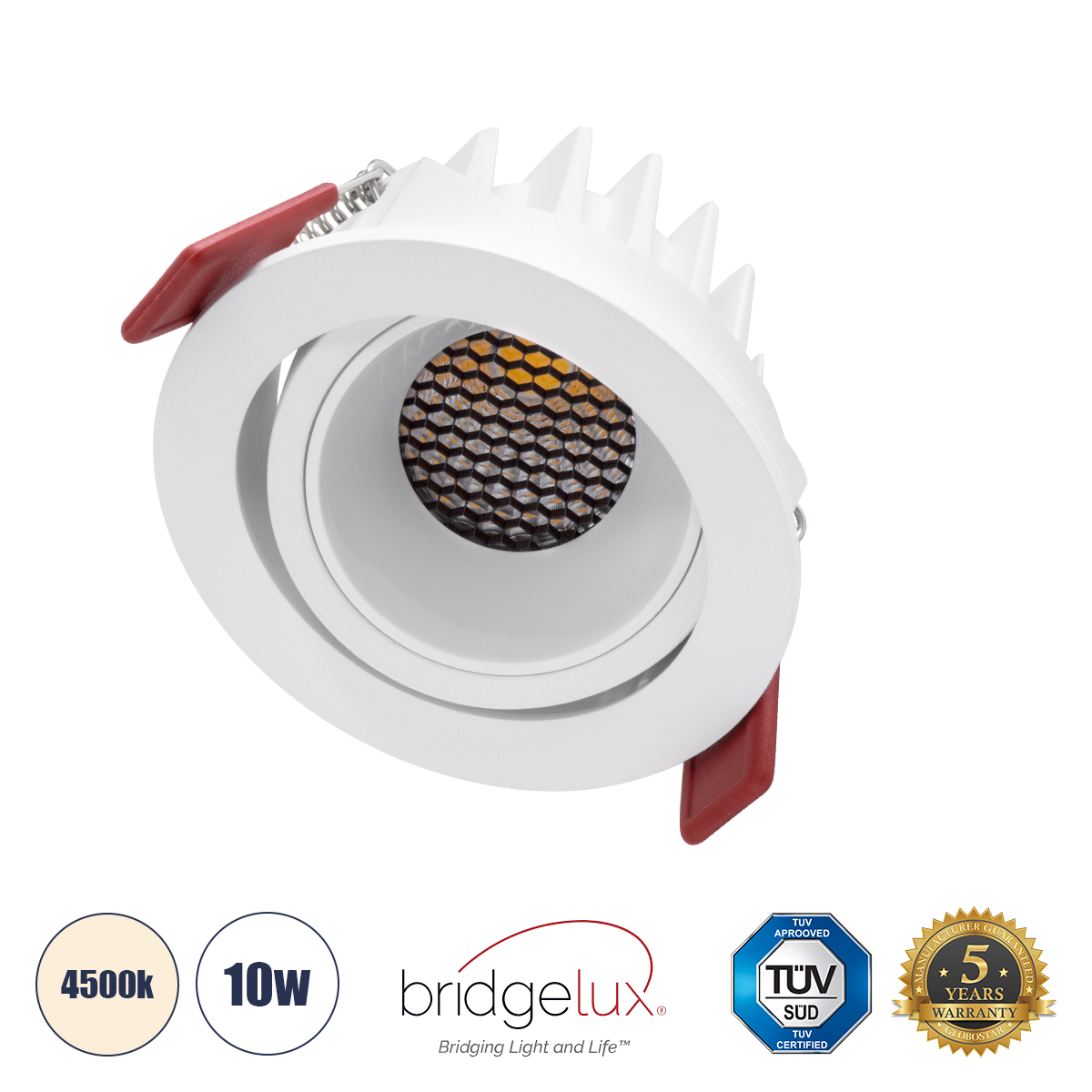 GloboStar® LEO-R 60284 Χωνευτό LED Spot Downlight TrimLess Φ8.5cm 10W 1300lm 38° AC 220-240V IP20 Φ8.5 x Υ6.6cm - Στρόγγυλο - Κινούμενο - Λευκό & Anti-Glare HoneyComb - Φυσικό Λευκό 4500K - Bridgelux COB - 5 Years Warranty - Image 2