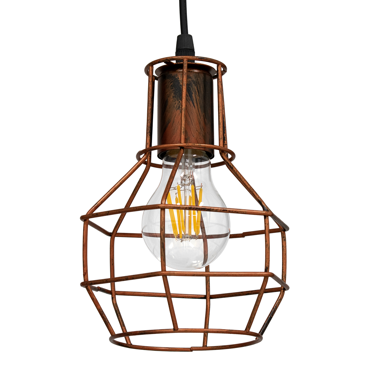 GloboStar® CAGE 00866 Vintage Industrial Κρεμαστό Φωτιστικό Οροφής Μονόφωτο Καφέ Σκουριά Μεταλλικό Πλέγμα Φ15 x Y22cm - Image 2