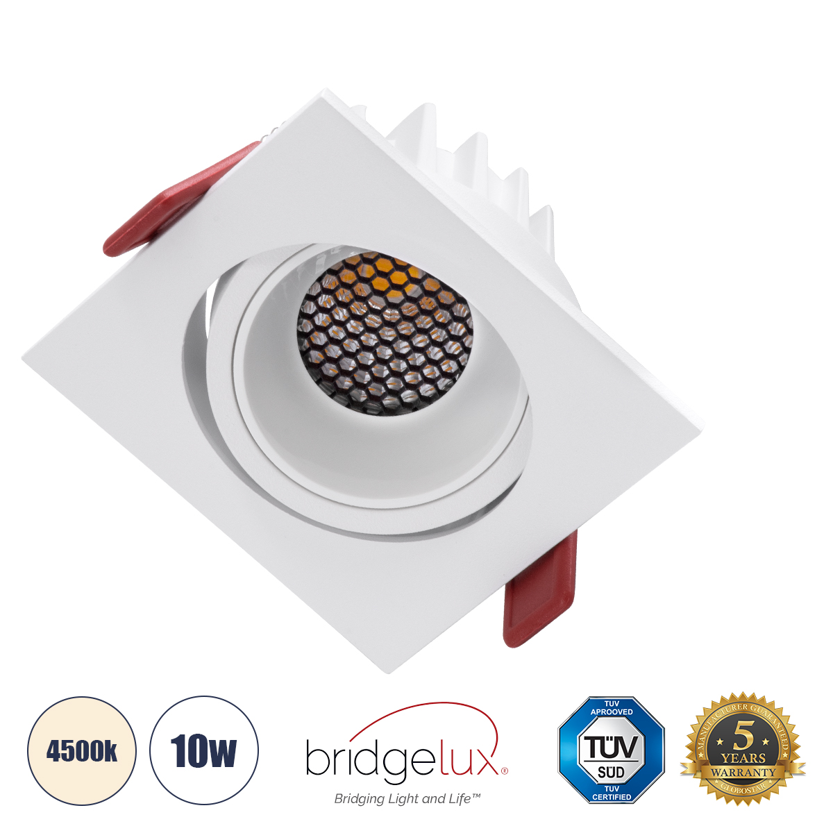 GloboStar® LEO-SQ 60290 Χωνευτό LED Spot Downlight TrimLess Μ8.5xΠ8.5cm 10W 1300lm 38° AC 220-240V IP20 Μ8.5 x Π8.5 x Υ6.6cm - Τετράγωνο - Κινούμενο - Λευκό & Anti-Glare HoneyComb - Φυσικό Λευκό 4500K - Bridgelux COB - 5 Years Warranty - Image 2