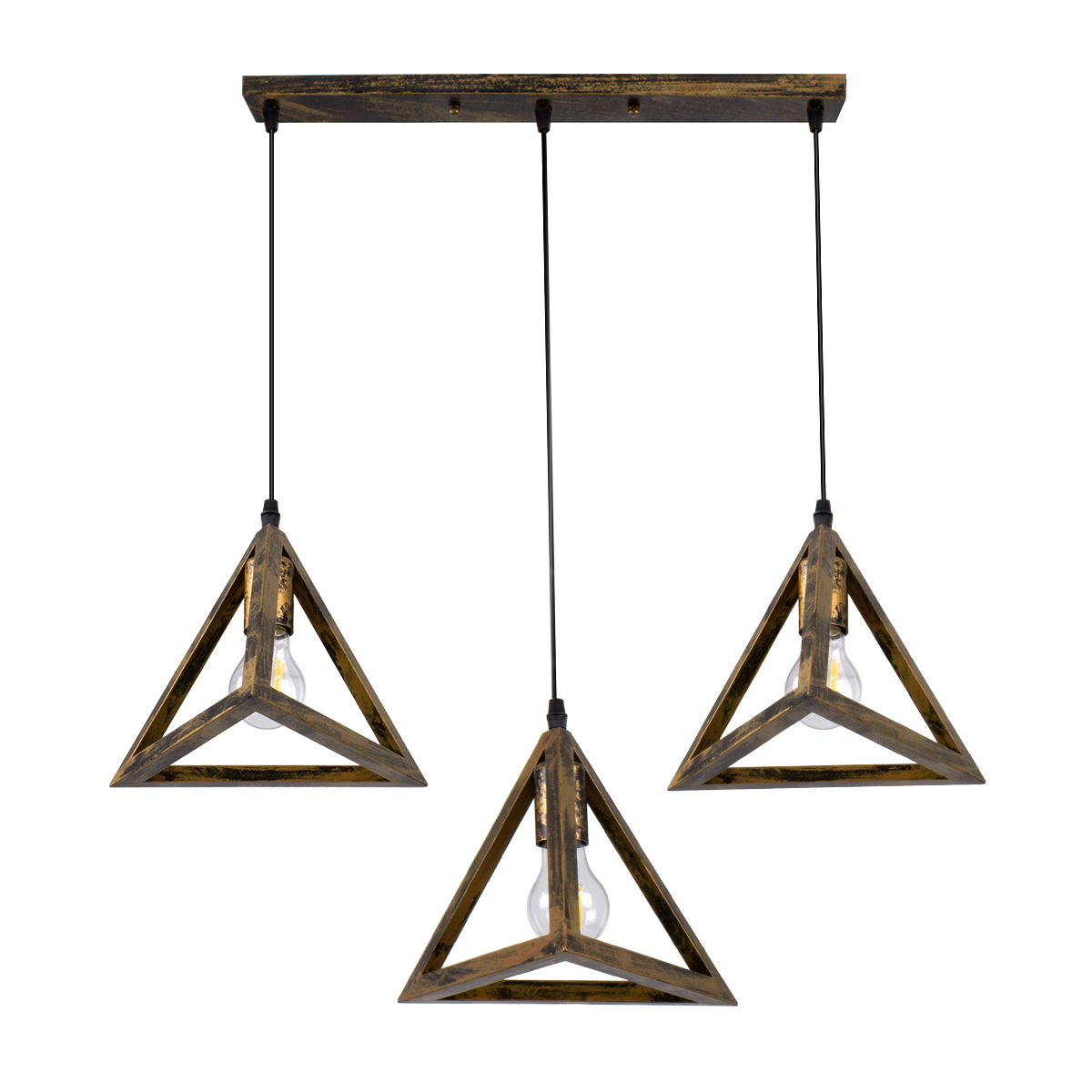 GloboStar® TRIANGLE 00624 Μοντέρνο Κρεμαστό Φωτιστικό Οροφής Τρίφωτο Μπρούτζινο Μεταλλικό Πλέγμα Μ70 x Π22 x Y130cm - Image 2