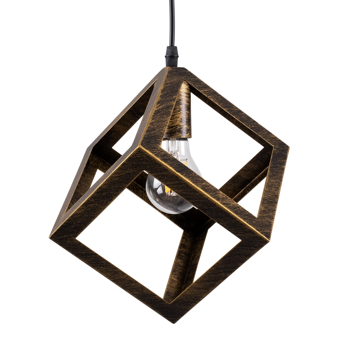 GloboStar® CUBE 00803 Μοντέρνο Κρεμαστό Φωτιστικό Οροφής Μονόφωτο Χρυσό Σκουριά Μεταλλικό Πλέγμα Μ25 x Π25 x Υ25cm - Image 2