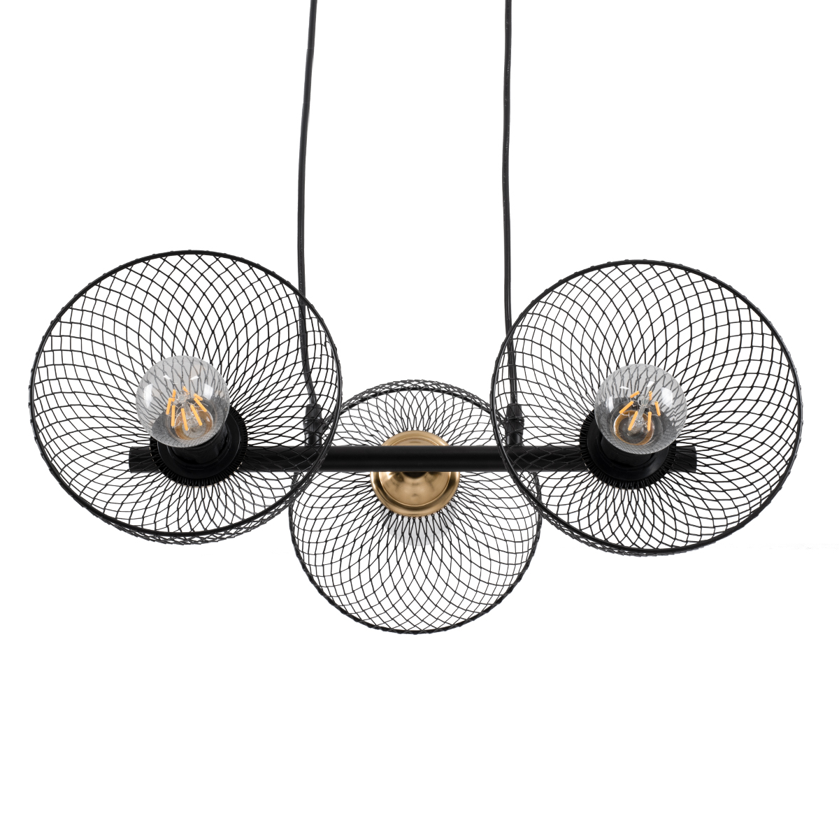 GloboStar® VERONA 00586 Μοντέρνο Κρεμαστό Φωτιστικό Οροφής Τρίφωτο Μαύρο Μεταλλικό Πλέγμα Μ50 x Π28 x Υ20cm - Image 3