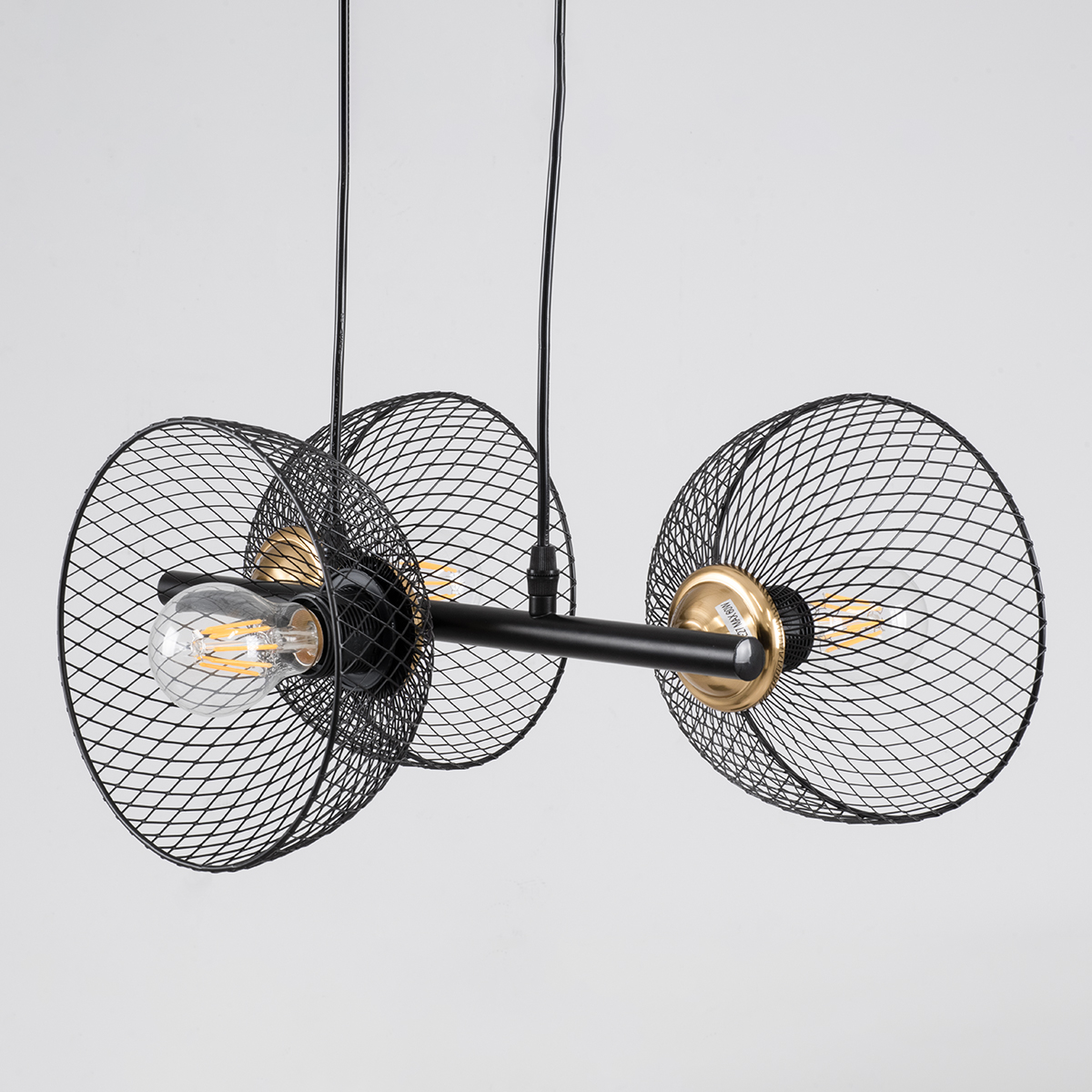 GloboStar® VERONA 00586 Μοντέρνο Κρεμαστό Φωτιστικό Οροφής Τρίφωτο Μαύρο Μεταλλικό Πλέγμα Μ50 x Π28 x Υ20cm - Image 6