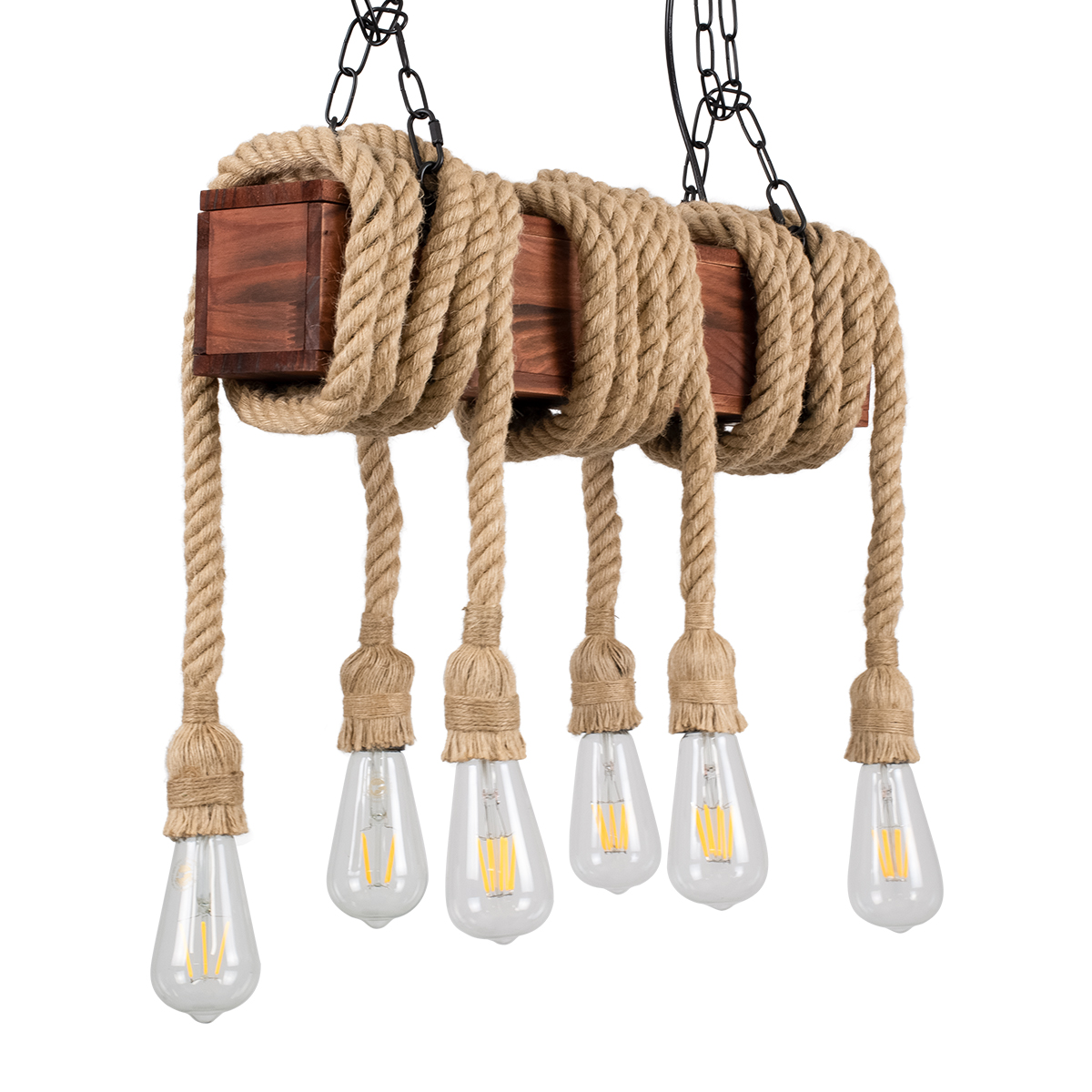 GloboStar® VIKING 00606 Vintage Κρεμαστό Φωτιστικό Οροφής Πολύφωτο Σκούρο Καφέ Μεταλλικό Ξύλινο Ράγα Μ53 x Π11 x Υ96cm έως Y220cm max - Image 4