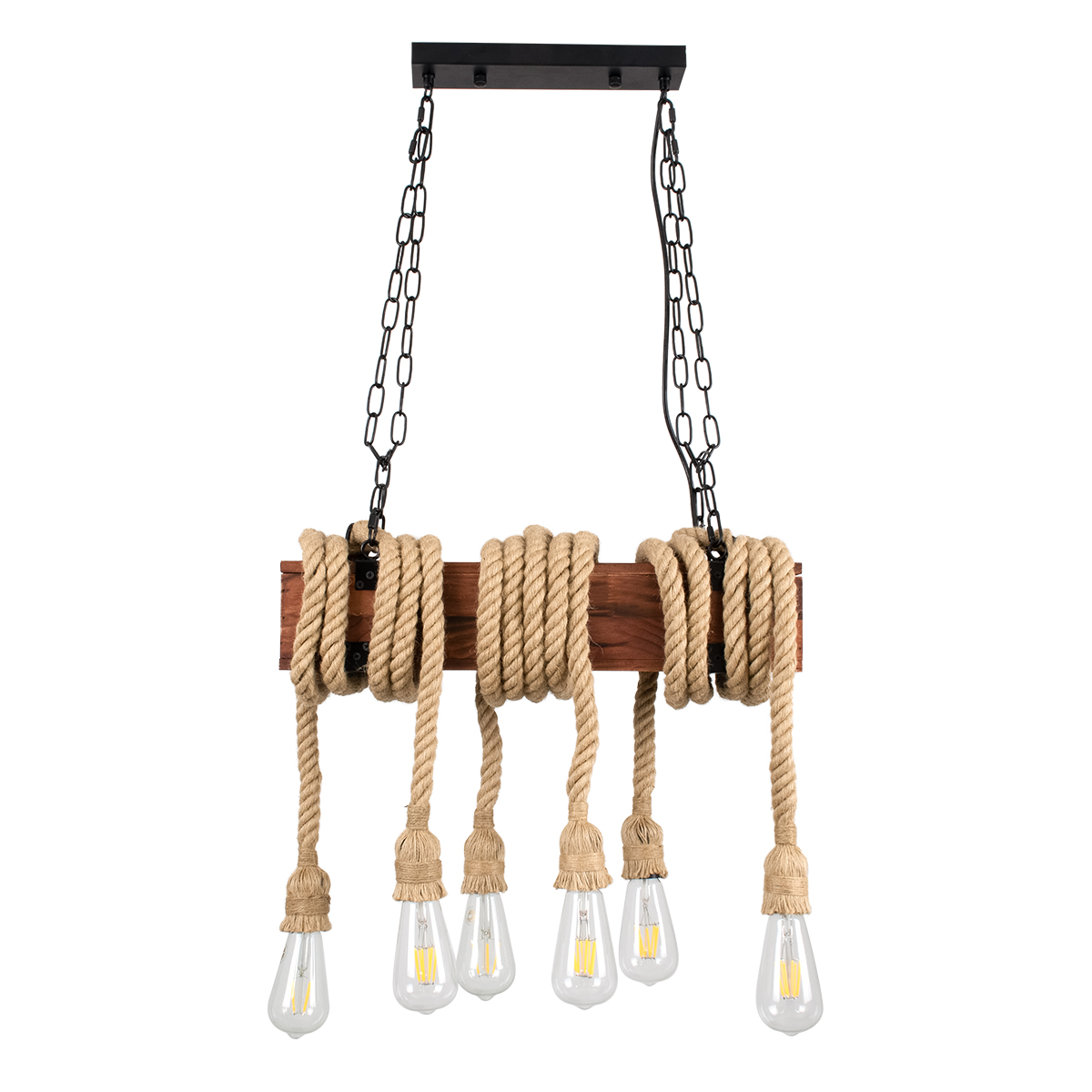 GloboStar® VIKING 00606 Vintage Κρεμαστό Φωτιστικό Οροφής Πολύφωτο Σκούρο Καφέ Μεταλλικό Ξύλινο Ράγα Μ53 x Π11 x Υ96cm έως Y220cm max - Image 5