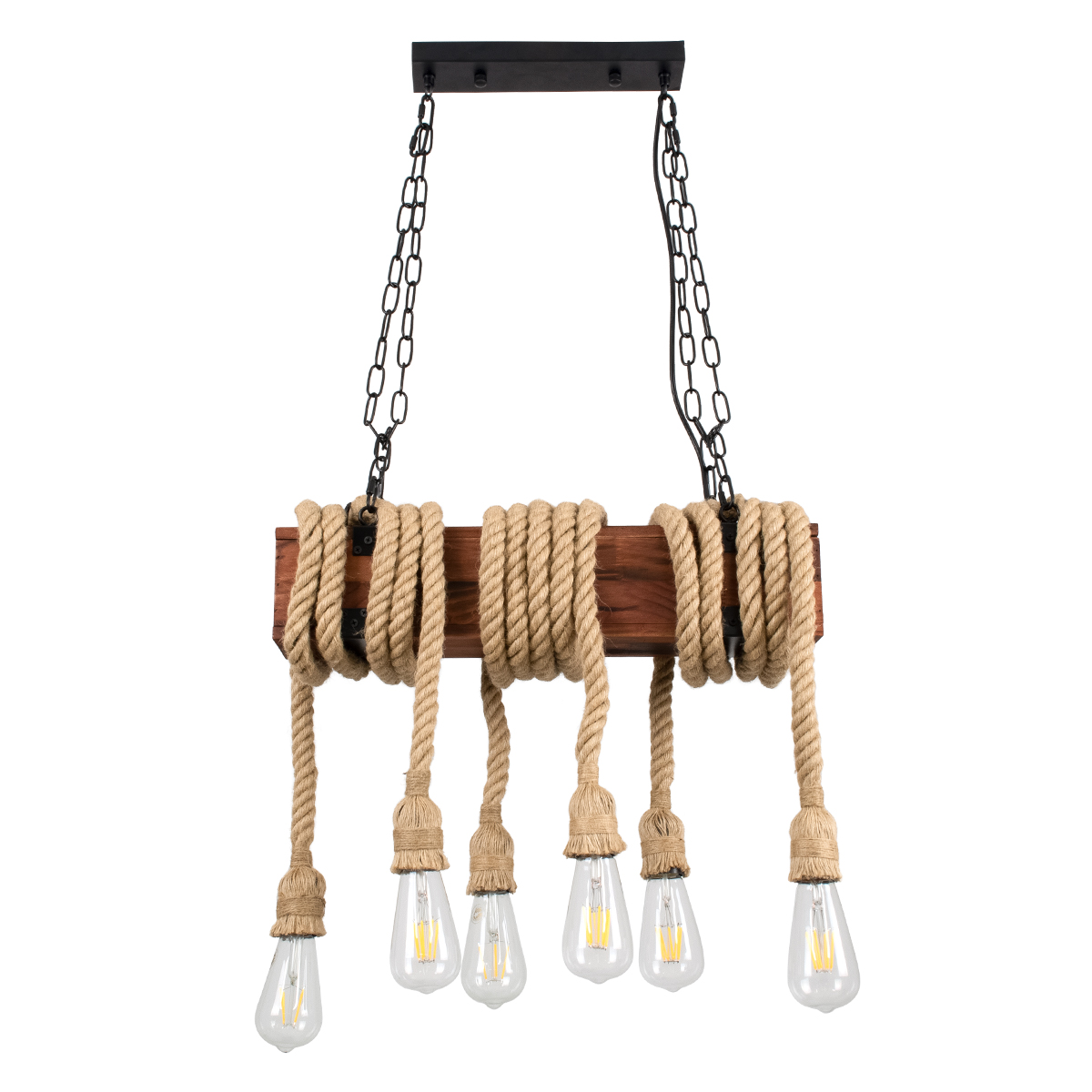 GloboStar® VIKING 00606 Vintage Κρεμαστό Φωτιστικό Οροφής Πολύφωτο Σκούρο Καφέ Μεταλλικό Ξύλινο Ράγα Μ53 x Π11 x Υ96cm έως Y220cm max - Image 6