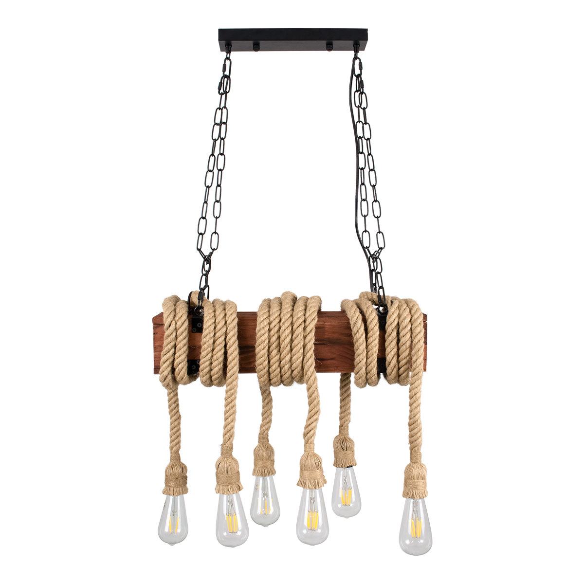 GloboStar® VIKING 00606 Vintage Κρεμαστό Φωτιστικό Οροφής Πολύφωτο Σκούρο Καφέ Μεταλλικό Ξύλινο Ράγα Μ53 x Π11 x Υ96cm έως Y220cm max - Image 8