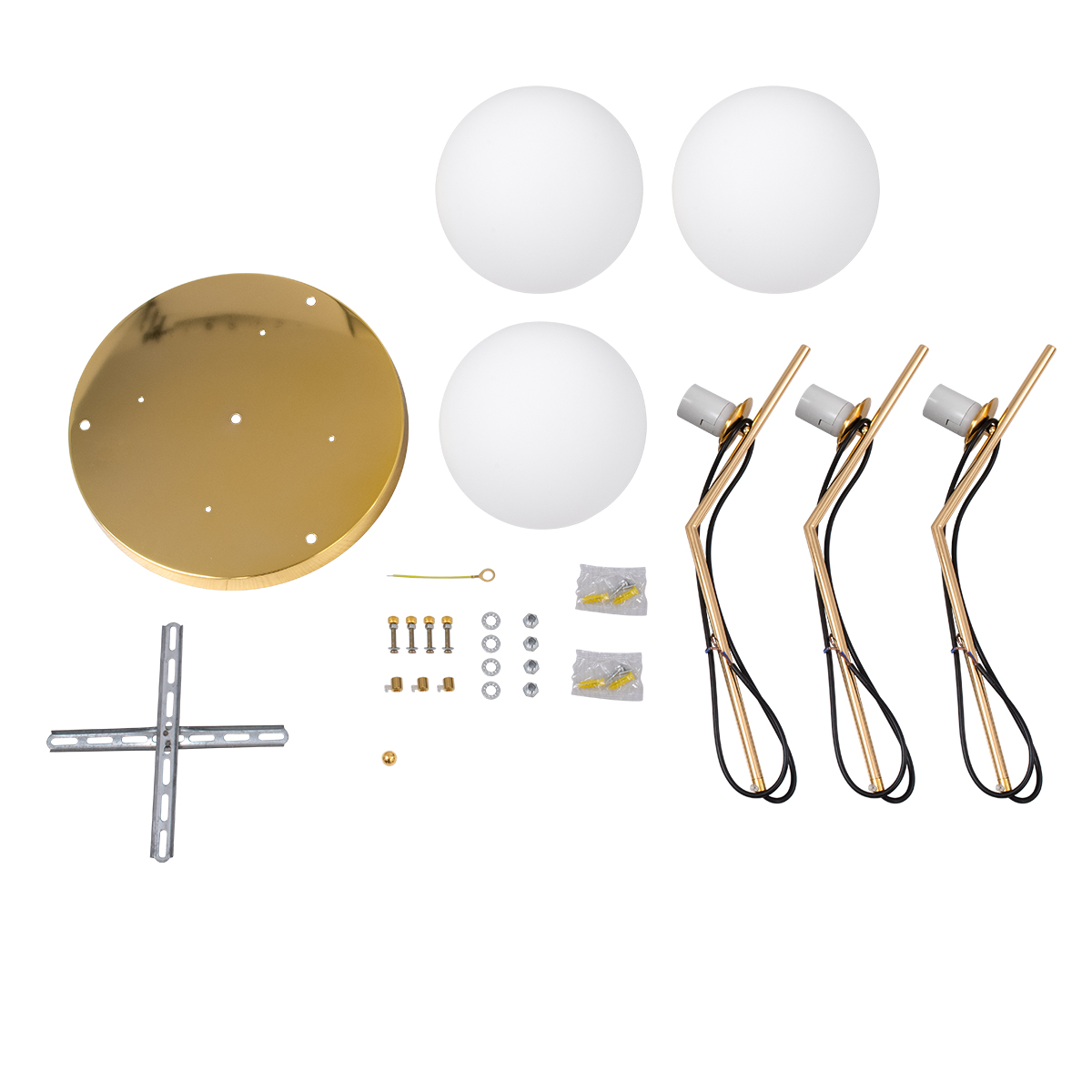 GloboStar® MONROE 00953 Μοντέρνο Κρεμαστό Φωτιστικό Οροφής Τρίφωτο Χρυσό - Λευκό Μεταλλικό Μπάλα Φ60 x Υ50cm - Image 7