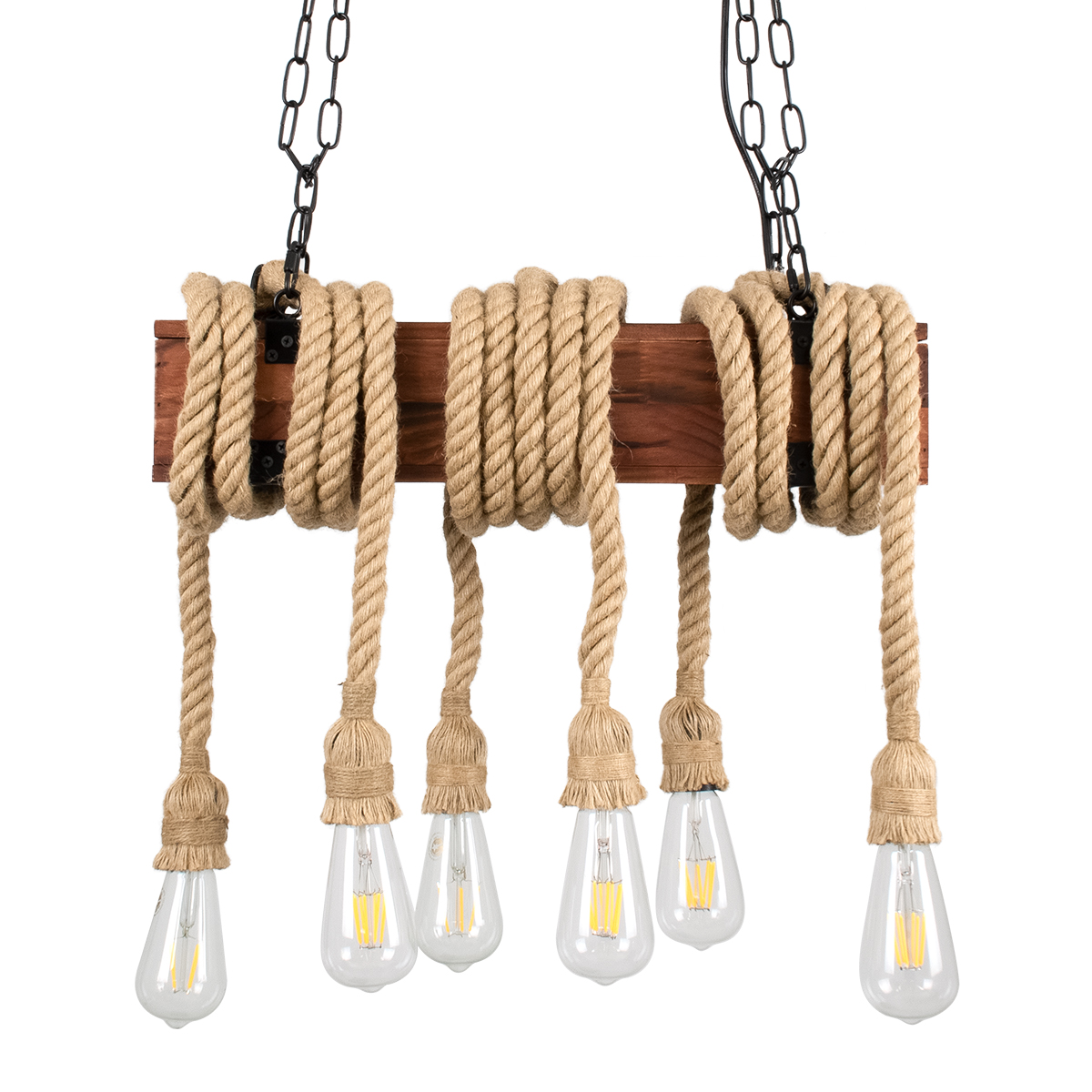 GloboStar® VIKING 00606 Vintage Κρεμαστό Φωτιστικό Οροφής Πολύφωτο Σκούρο Καφέ Μεταλλικό Ξύλινο Ράγα Μ53 x Π11 x Υ96cm έως Y220cm max - Image 2